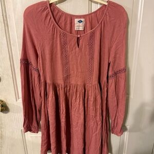 Charming Pink Long Sleeve Tunic Dress